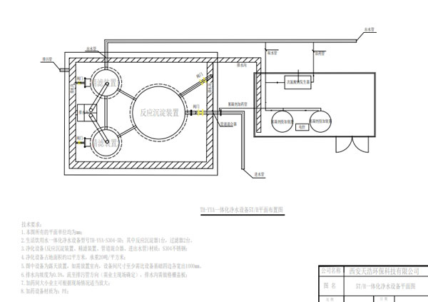 農村安全飲水5T/H一體化凈水設備工藝施工圖